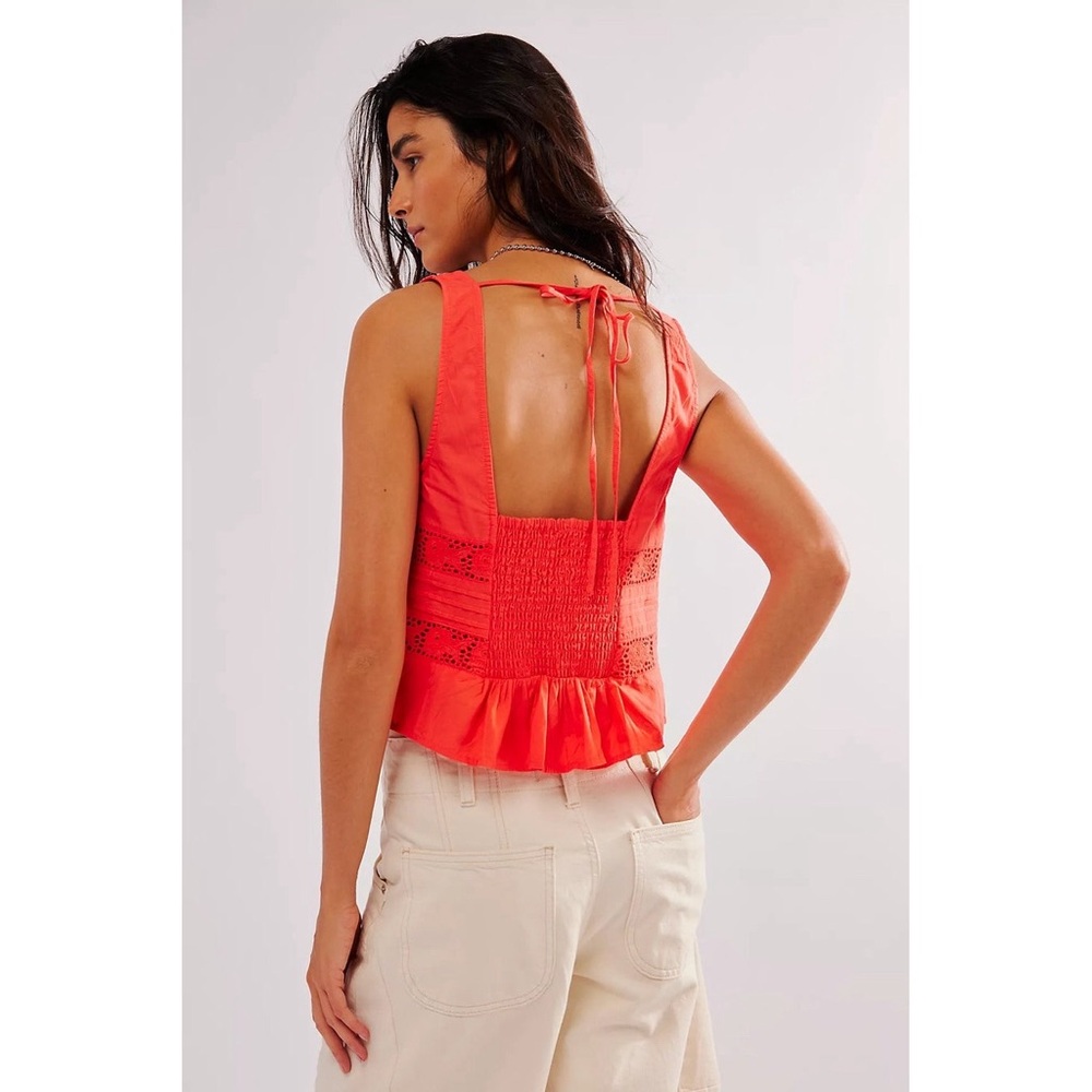 Free People Kianna Lace Button Front Tank in Radiant Watermelon - Picture 2 of 11